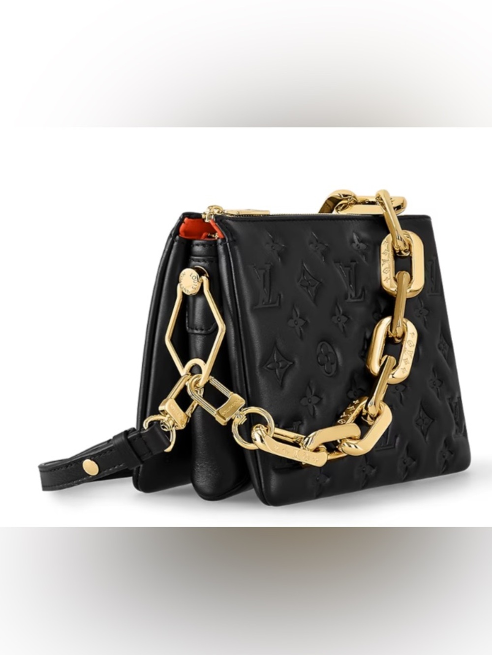 Louis Vuitton Black Leather Bag with Gold Chain